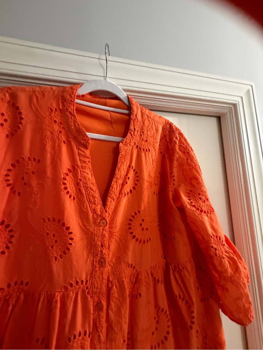 Orange Eyelet Tiered Midi Dress - Women - Picture 3 of 10